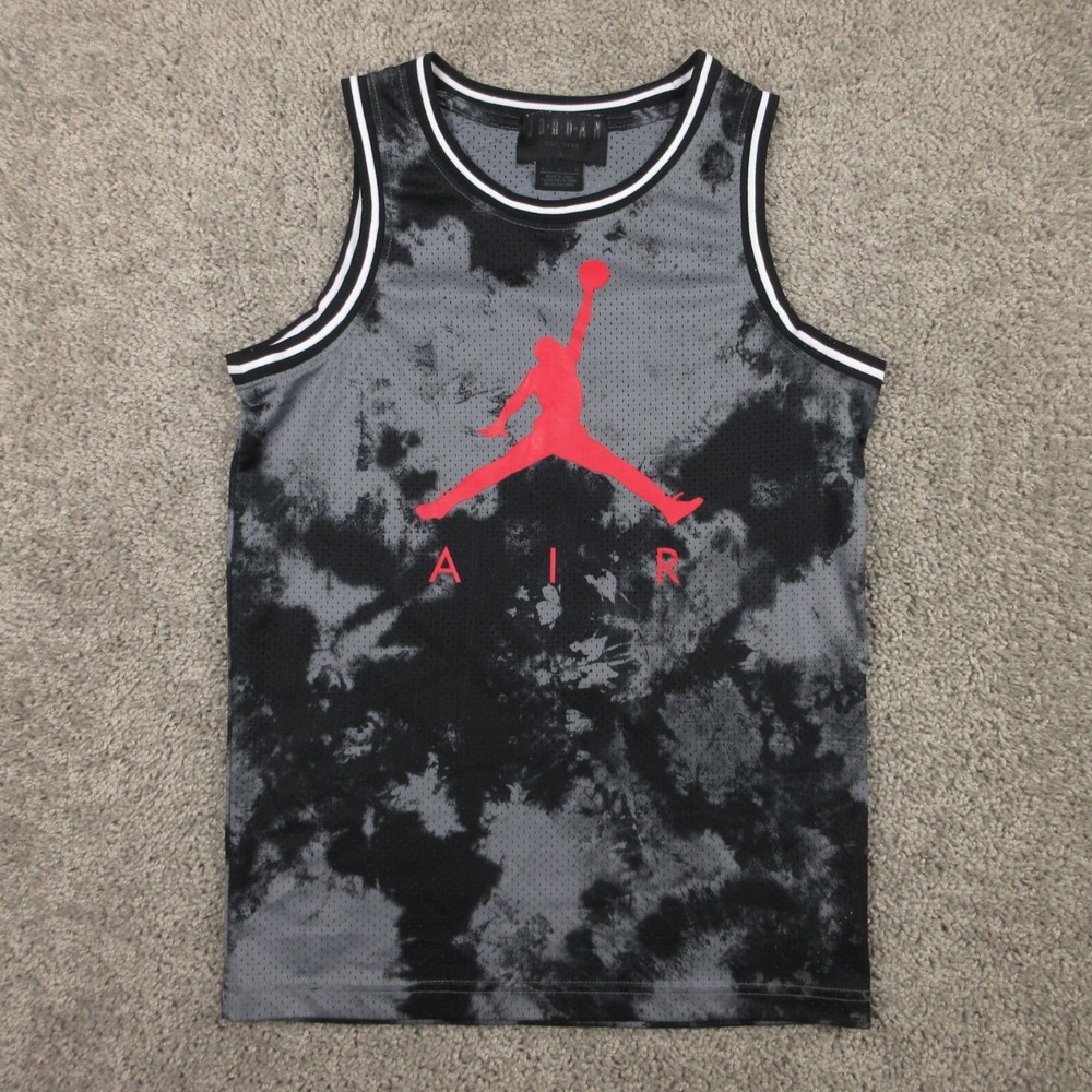 Air Jordan Jersey Boys Large Gray Tie Dye Jump Man Basketball Mesh Youth 23 Nike